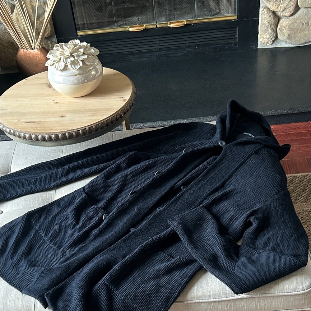 Hannes Roether Navy Cotton Cashmere Blend Knit Cardigan Size Medium